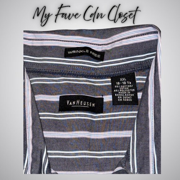 Mens VAN HEUSEN Striped Button Up Shirt XXL (18-18.5 neck) - Picture 5 of 6
